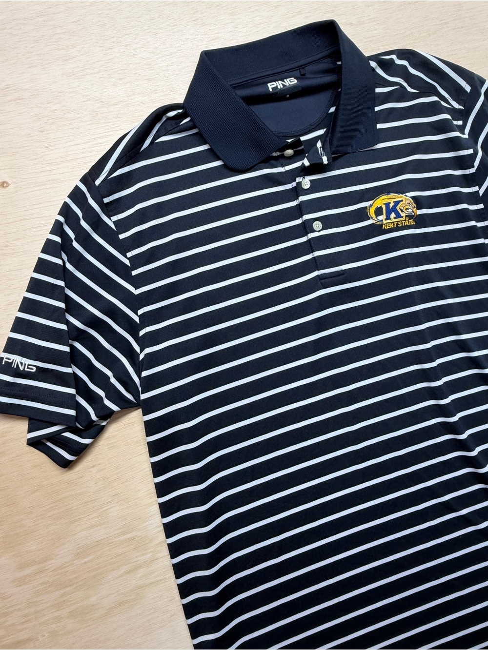 Ping Kent State Golden Flashes Polo Golf Performance Shirt Men’s Lg Blue Stripes